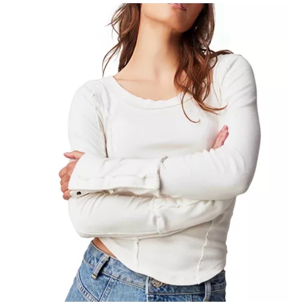 WE THE FREE Stuck On You Cuff Top in White Long Sleeve Top